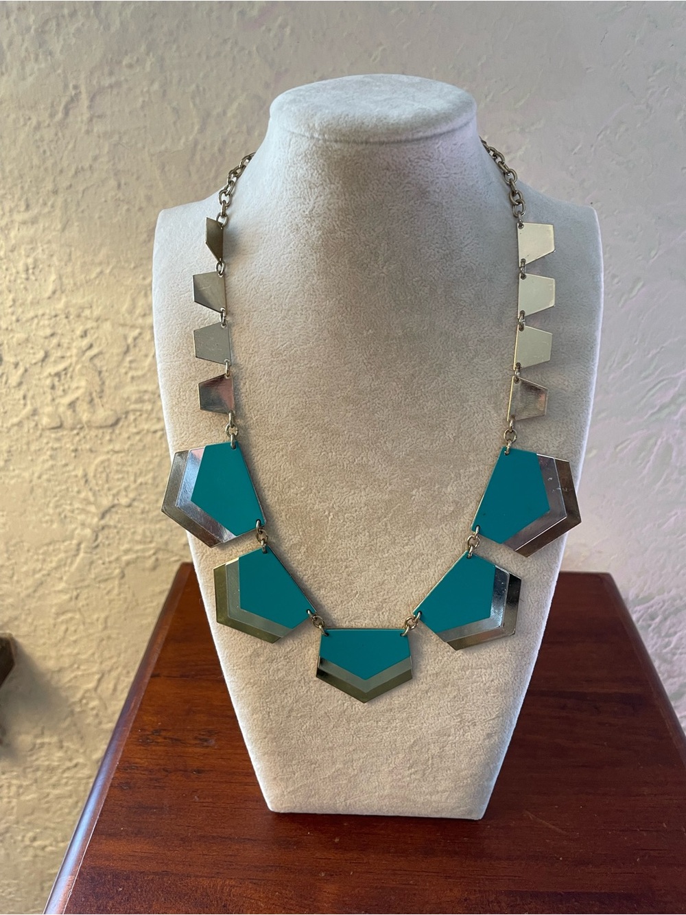Express Teal and Silver Geometric Pendant Necklace - Women Jewelry